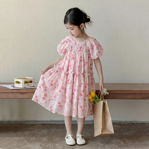 女童短袖连衣裙夏装2026新款女孩夏季超漂亮泡泡袖公主裙儿童裙子