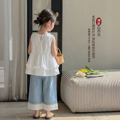 女童无袖娃娃衫夏装2026新款森系女孩白色衬衣洋气小童超漂亮上衣