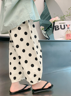 防蚊裤女童裤子夏薄款2026新款女孩宝宝儿童装春装波点束脚灯笼裤