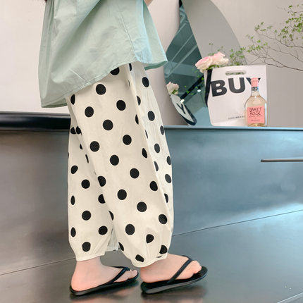 防蚊裤女童裤子夏薄款2026新款女孩宝宝儿童装春装波点束脚灯笼裤
