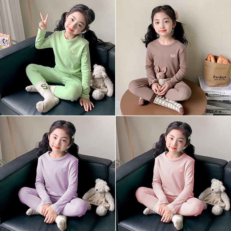 女童秋衣秋裤纯棉儿童保暖内衣套装秋冬女孩纯色宝宝睡衣全棉毛衫