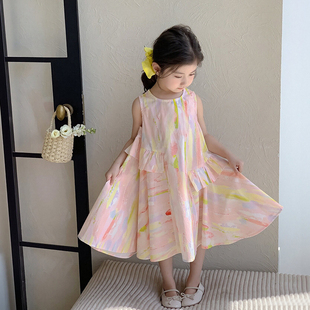 童裝 女童連衣裙夏裝 兒童海邊裙子2025新款 夏季 碎花裙 洋氣女孩無袖