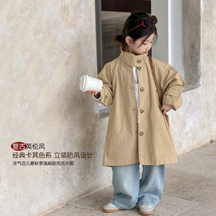 女童风衣外套春装2026新款女小童巨好看中长款上衣儿童装早春穿搭