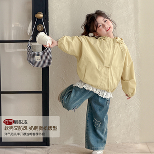 女童外套春装2026新款女孩春季超好看连帽上衣洋气儿童春秋款风衣
