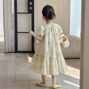 女童碎花连衣裙夏装2026新款儿童夏季花边短袖公主裙女孩绝美裙子