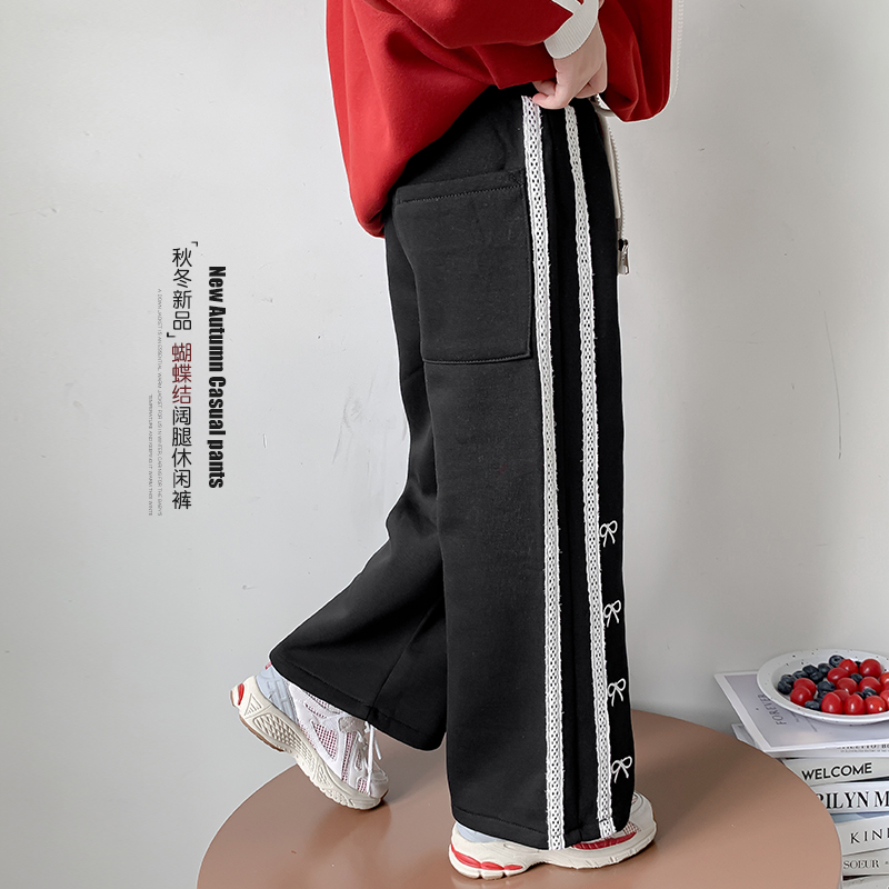 女童运动裤秋冬款2025新款儿童直筒阔腿裤超好看女孩黑色休闲裤子