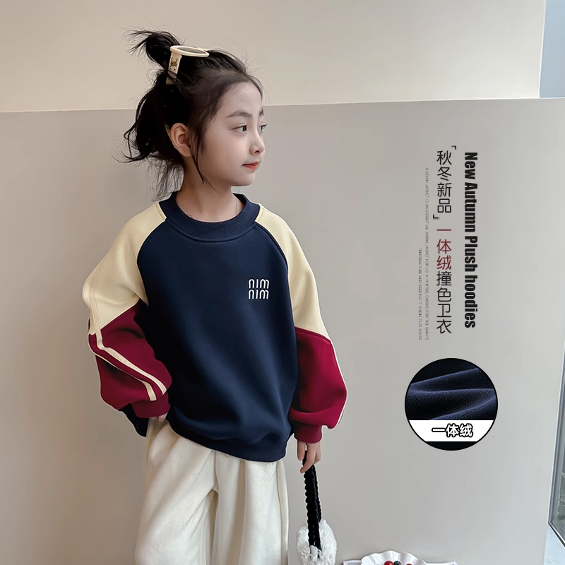 加绒卫衣女童儿童冬装一体绒衣服