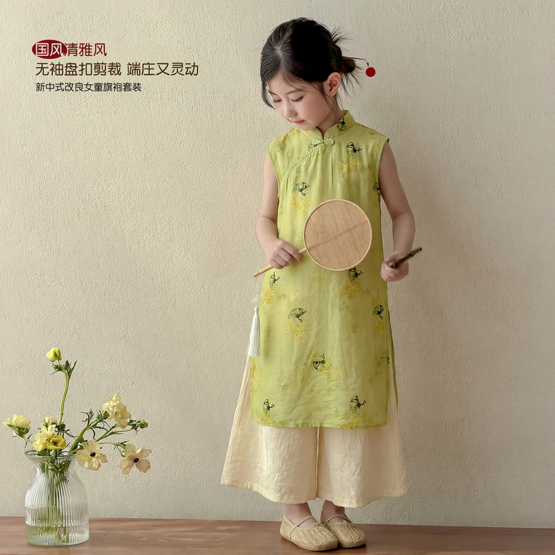 女童国风套装裙子2026新款女小童新中式无袖连衣裙儿童夏装旗袍裙