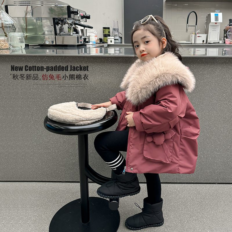 女童加绒外套秋冬款儿童保暖棉衣