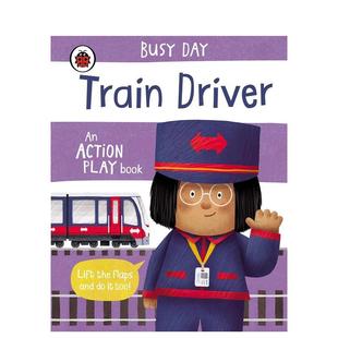 现货 Train action 儿童图书3 一天：火车司机：动作游戏书Busy book英文进口原版 忙碌 6岁职业认知Da Day play Driver