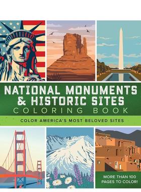 【预售】美国国家纪念碑和历史古迹着色书National Monuments & Historic Sites Coloring: Color America's Most Beloved Sites英