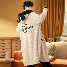 睡衣男秋冬季加厚绒珊瑚绒可爱卡通可外穿法兰绒睡袍睡裤两件套装