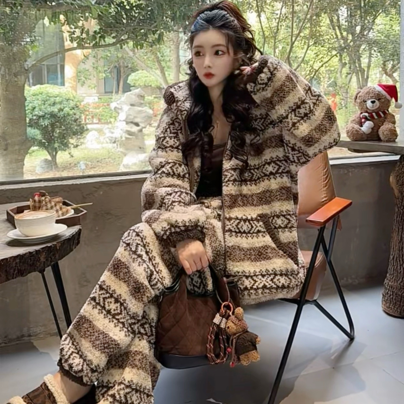 新款玉兔绒可外穿家居服女士套装