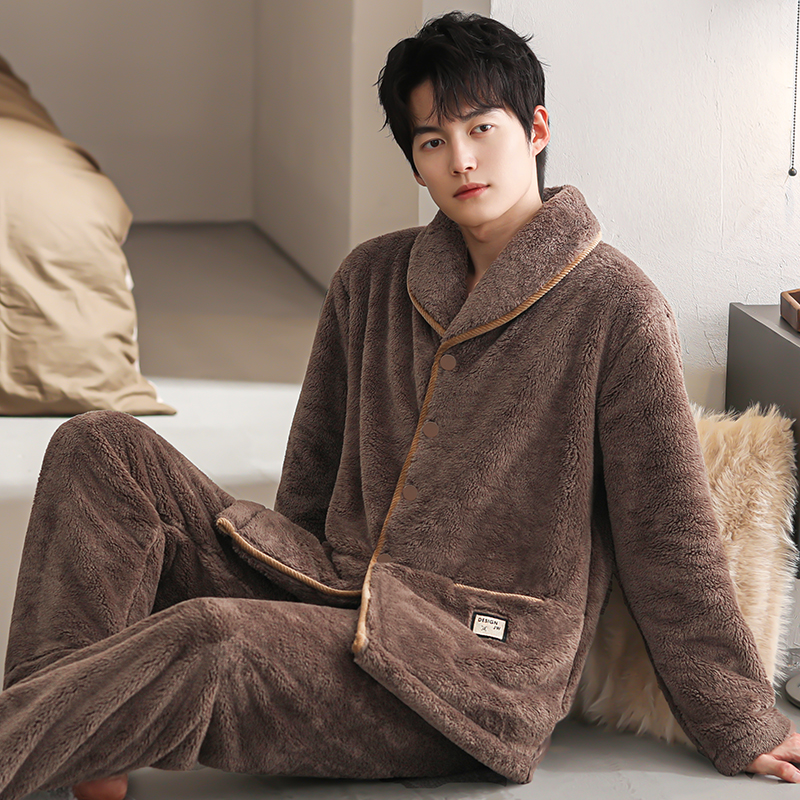 睡衣男士秋冬款冬季珊瑚绒加厚加绒保暖法兰绒家居服大码冬天套装