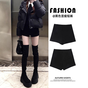 加绒打底靴裤 黑色短裤 外穿高腰紧身辣妹热裤 配靴子冬季 女新款