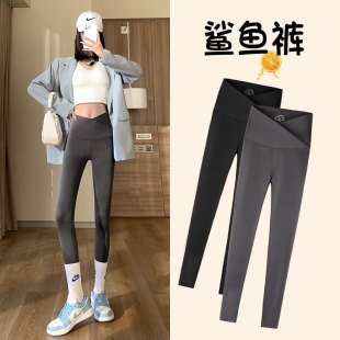 打底裤女外穿春秋款收腹提臀显瘦腿紧身裤瘦裤子交叉腰鲨鱼裤