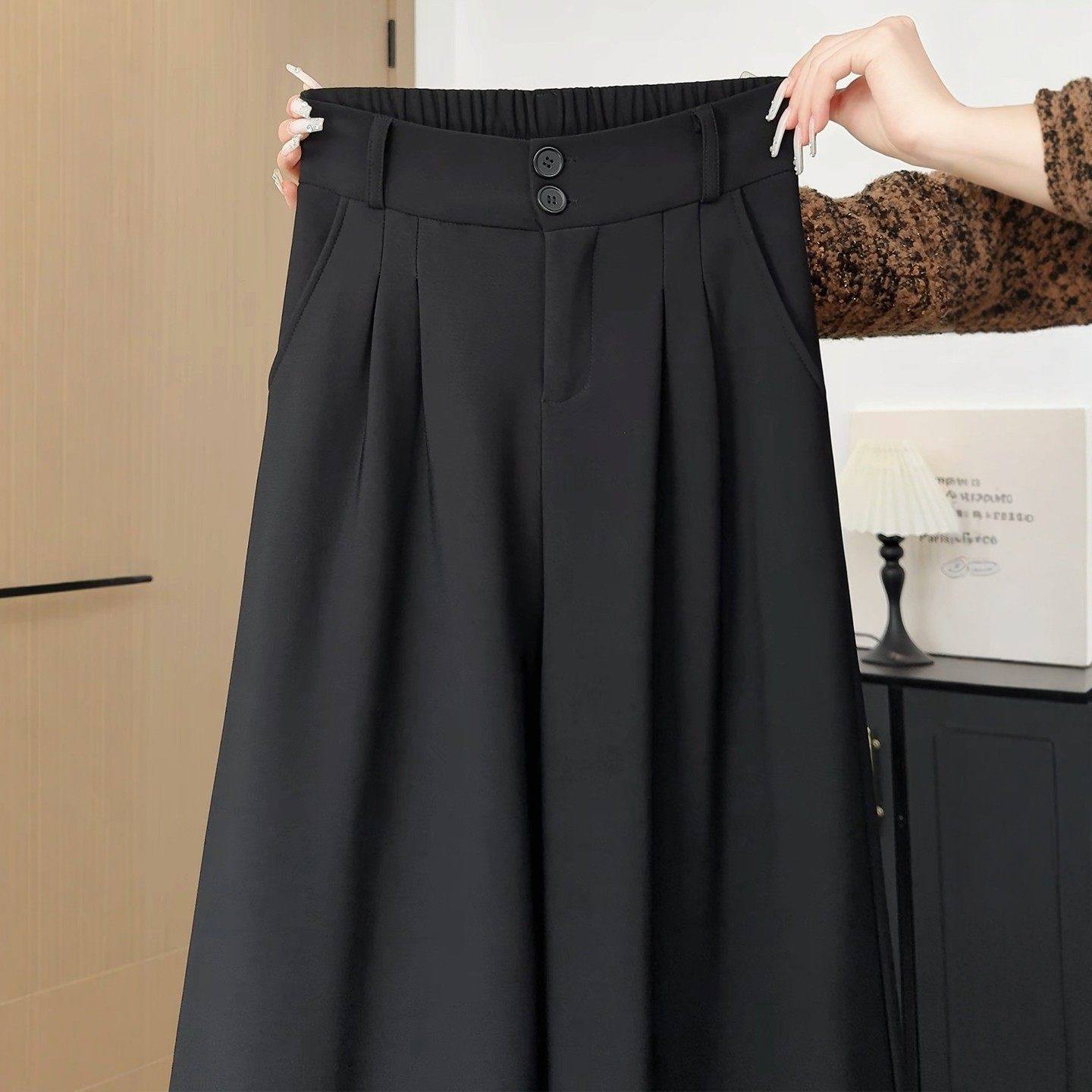 黑色西装裤女秋冬季加绒加厚小个子窄版直筒西裤高腰显瘦阔腿裤子,女装/女士精品,休闲裤,淘宝优惠券,粉丝福利购,淘宝优惠卷