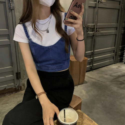 设计感绑带性感短款上衣辣妹夏外穿修身韩版叠穿牛仔吊带小背心女