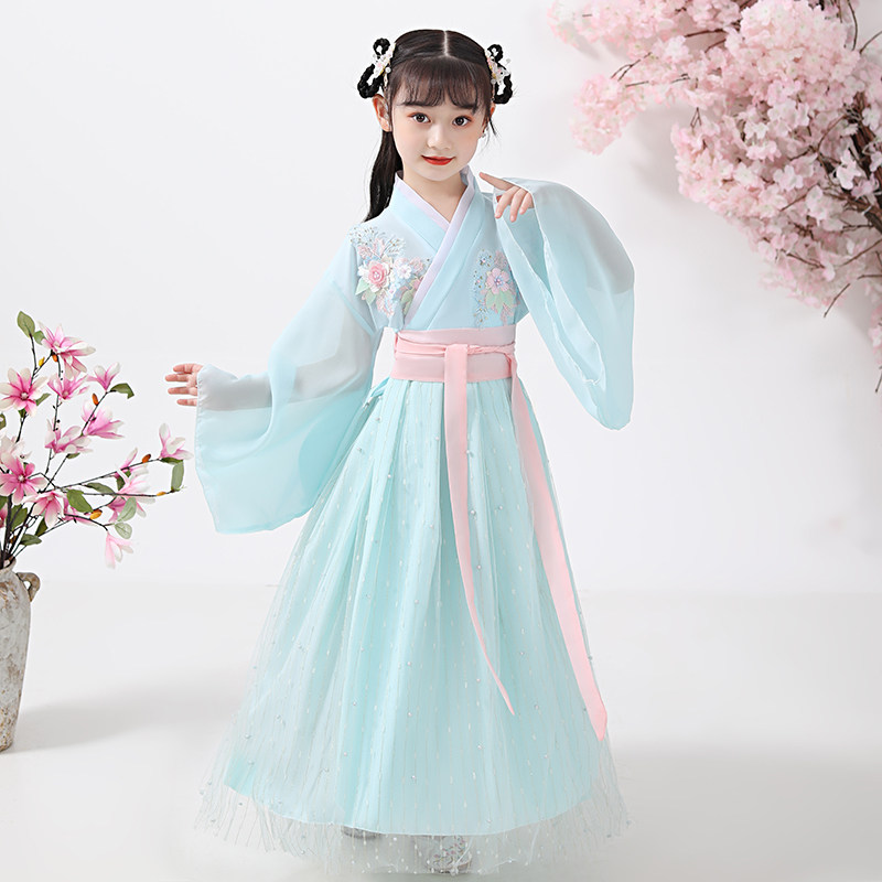 儿童汉服女童夏装中国风童装唐装超仙连衣裙12岁女孩樱花公主古装
