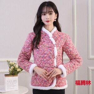 网红时尚小碎花大棉袄中国风棉衣女短款妈妈装冬季加厚新款女外套