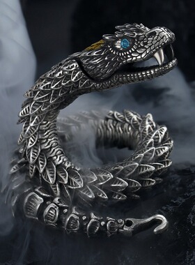 纯银手链男高级感小众设计感个性美杜莎响尾蛇时尚嘻哈霸气潮