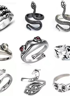 欧美新品青蛙金蟾戒指复古做旧开口指环个性新款动物关节戒