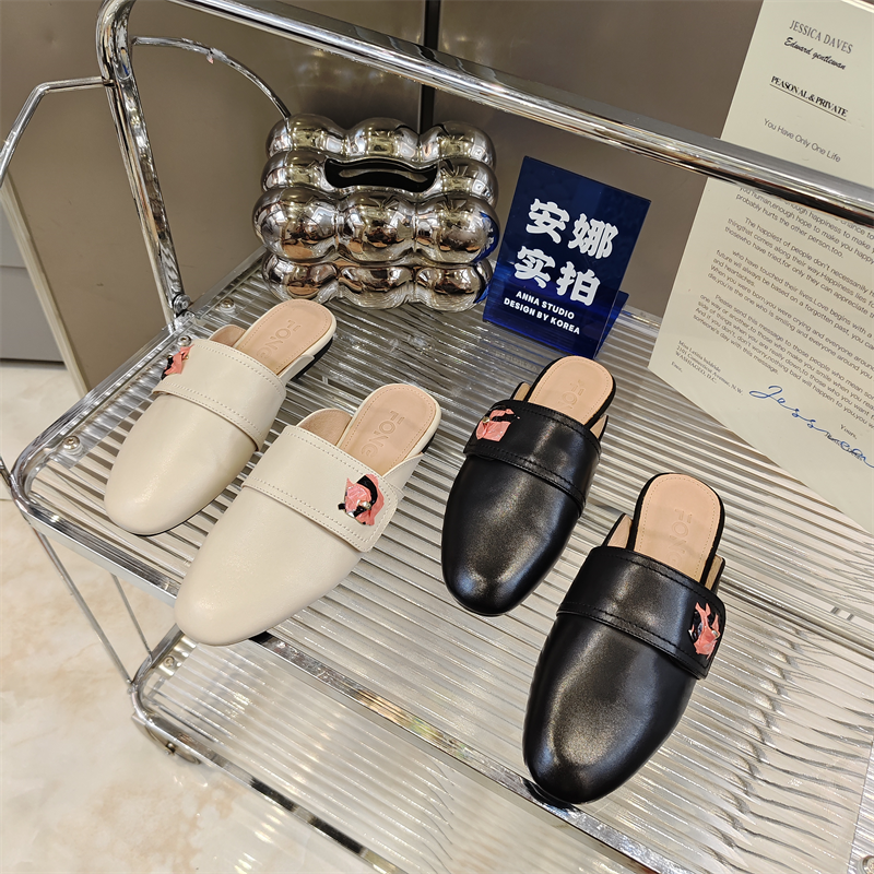 真皮半拖包头凉鞋女夏外穿拖鞋