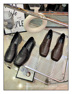 百搭软皮平底复古方头一脚蹬乐福鞋 撤柜英伦风小皮鞋 女2024年新款