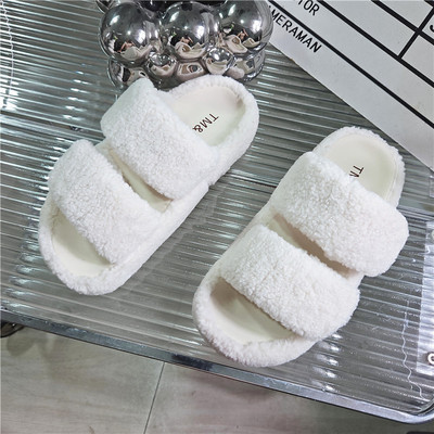 冬季魔术贴羊羔毛绒一字棉拖鞋