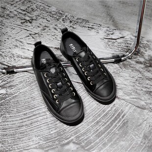 女平底圆头系带百搭舒适透气板鞋 休闲鞋 女 时尚 撤柜真皮2025春新款