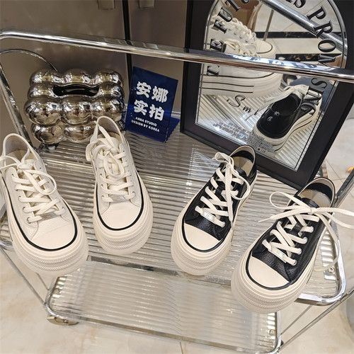 真皮增高松糕小白鞋女秋季新款