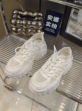 新款夏季透气厚底小白老爹鞋女