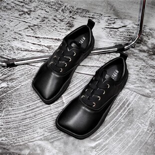 S家撤柜l2025丑萌方头小白鞋真皮新款ins网红休闲鞋学生厚底板鞋