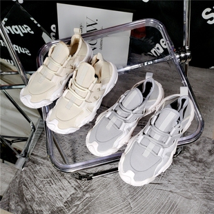 S家撤柜舒适老爹鞋女外穿2025针织新款ins潮网红休闲运动系带单鞋