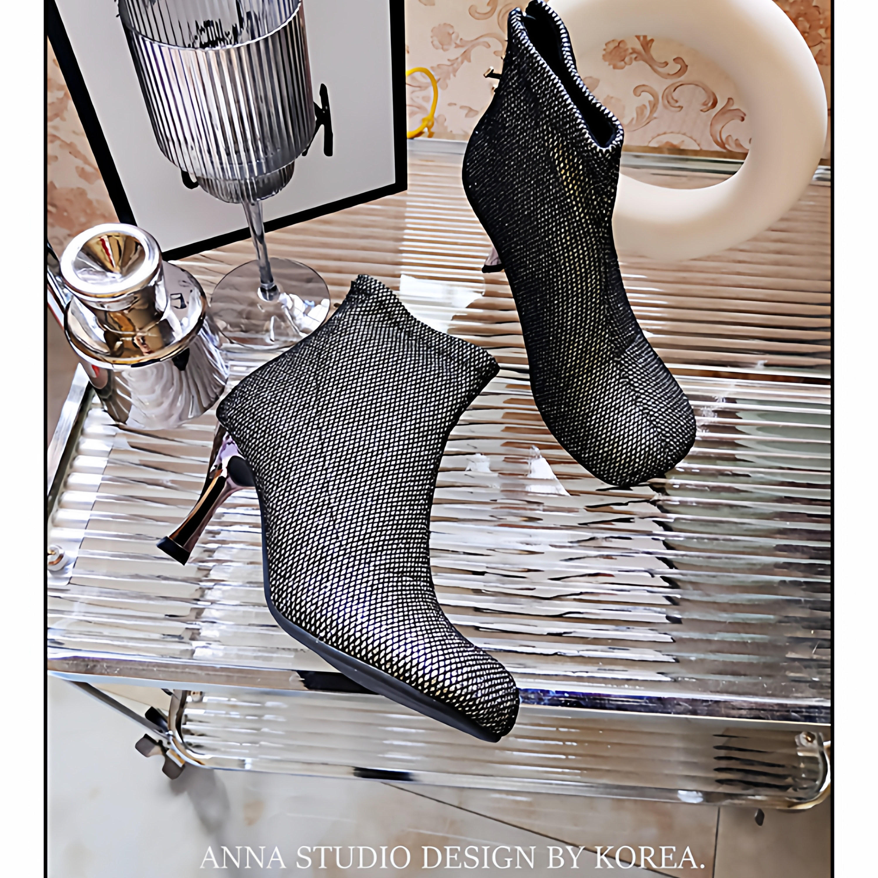 撤柜品牌时尚欧美风黑色网状方头短靴女短筒高跟瘦瘦靴百搭时装靴,女鞋,时装靴,淘宝优惠券,粉丝福利购,淘宝优惠卷