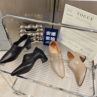撤柜真皮2025秋季女鞋粗跟女士单鞋时尚潮流百搭尖头高跟鞋女皮鞋