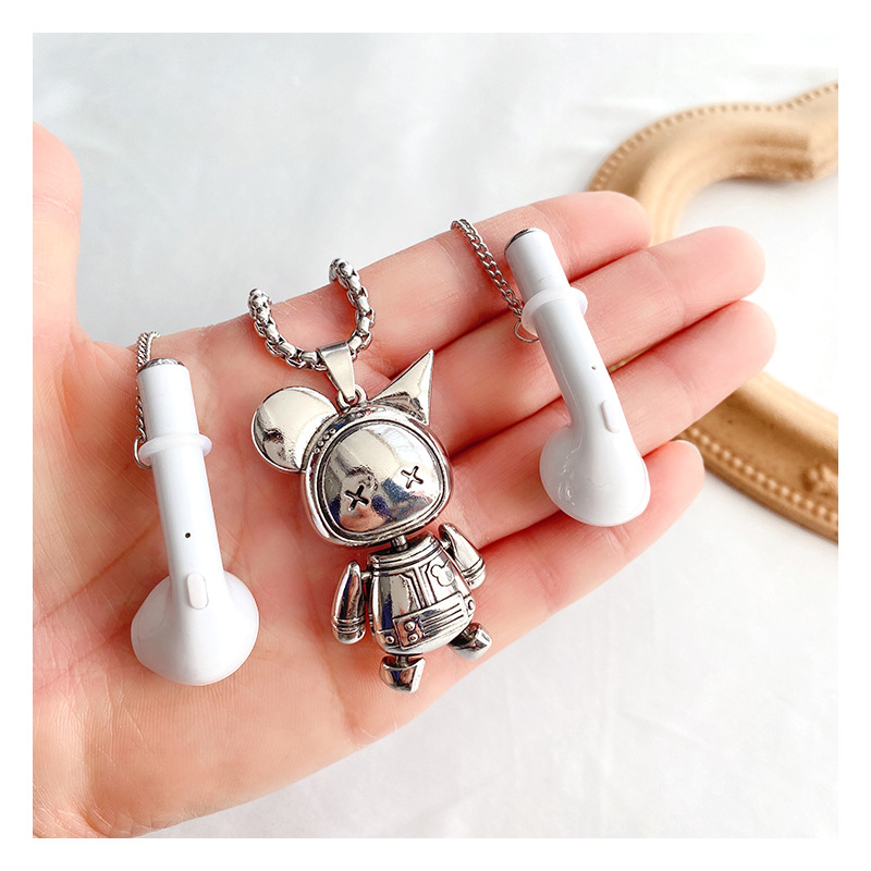 蓝牙无线耳机防丢耳夹挂链女款卡通可爱机器猫金属项链吊坠防掉神器配件适用苹果airpods漫步者华为小米通用