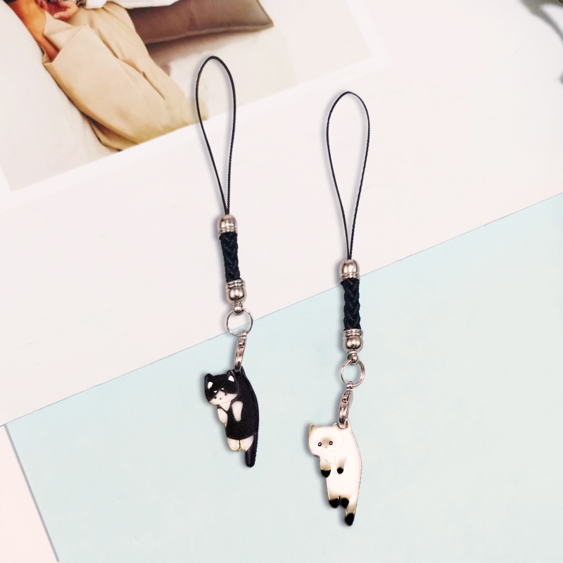可爱猫咪手机挂绳挂链手工编织结实日系创意手作黑猫挂件情侣一对吊坠U盘挂饰男女手机壳耳机套防丢吊绳