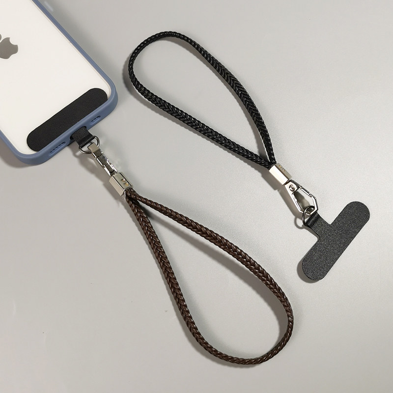 手机挂绳短款手腕绳新款皮质麻花辫手工编织绳宽腕带手提挂链结实耐用防丢吊绳带固定夹片时尚吊坠挂饰带子