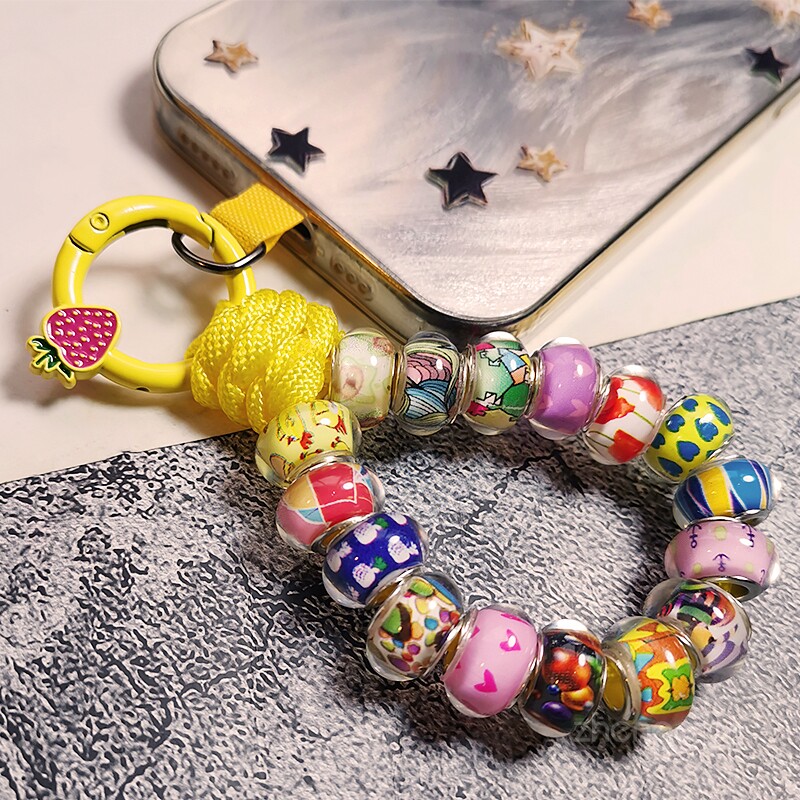 双域原创指环款手机挂绳ins女包包钥匙扣多巴胺手工串珠饰品超好看小众精致户外旅游行防丢套壳挂链绳子新品