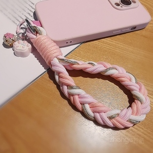 双域手机挂绳手腕短款 少女心卡通可爱猫爪铃铛吊坠挂件手绳防丢户外出行旅游登山防掉手提链带子手机壳小吊绳