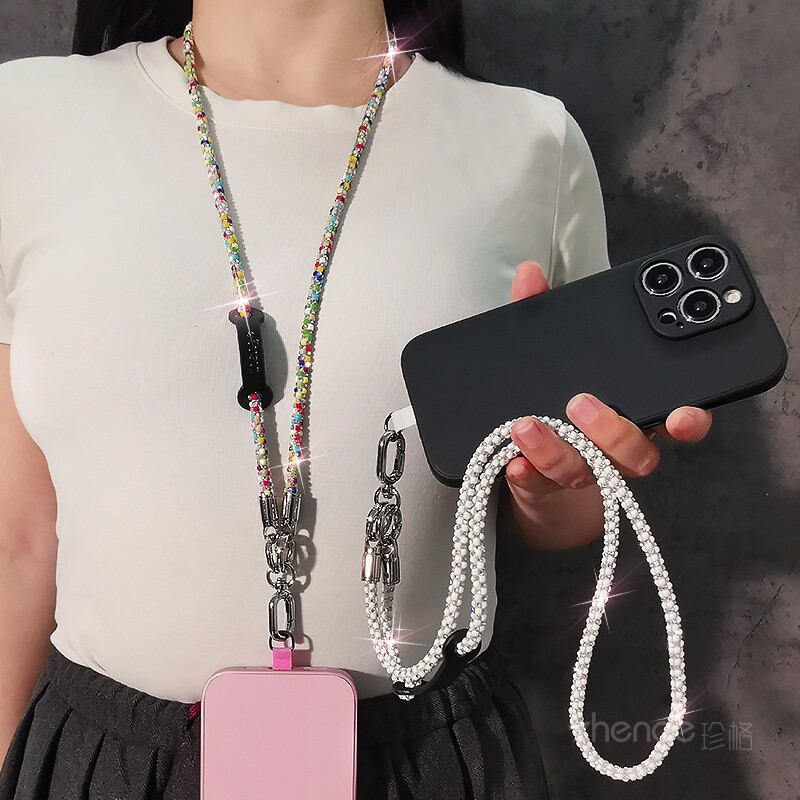 双域满钻闪钻手机挂绳长不勒脖子手机挂脖绳小香风户外出行防掉手机壳垫片绳链防丢钥匙活动工作证件吊牌挂链