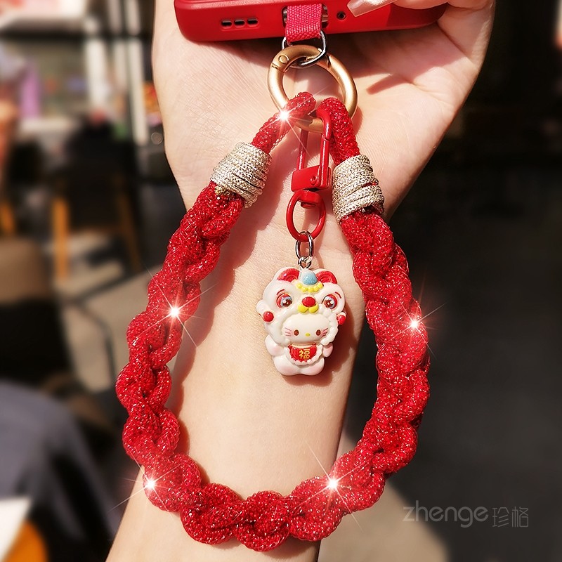 双域新年红闪钻手机挂绳ins女士超好看轻奢小众精致高级感吊坠饰品户外旅游行防丢电话套壳手机链子通用新款,3C数码配件,手机挂件/手机链,淘宝优惠券,粉丝福利购,淘宝优惠卷