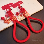 双域招财猫手机挂绳红色编织挂链防丢挂件钥匙扣结实便携防摔旅游出行手腕电话套壳绳子通用简约百搭马年新款