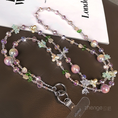双域手机挂链女斜挎长款精致高级感手作串珠挂件饰品户外可肩背带链子旅游出行包包链小清新电话套手机壳挂绳
