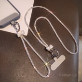 手机链ccd相机挂饰腕带手机壳通用夹片式 手腕绳挂件水钻时尚 高端奢华蝴蝶结满钻挂链短款 手机挂绳长短挂脖款