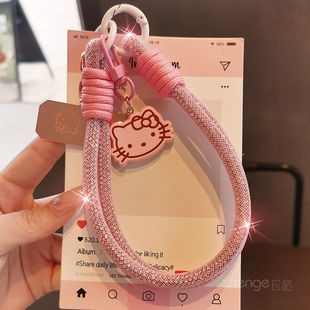 双域网包钻两股编织手机挂绳短ins可爱卡通猫咪手腕挂链绳少女心手腕挂饰件户外旅游逛街防丢手提手机壳挂链