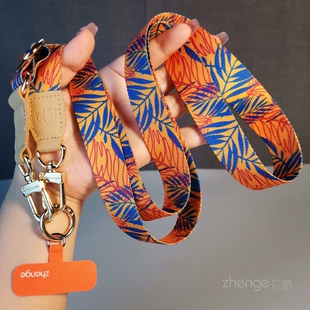 双域时尚彩绘手机挂绳女斜挎可调节长款宽版挂脖结实户外登山旅游出行包包套壳相机小蜜蜂肩背带链子通用新品