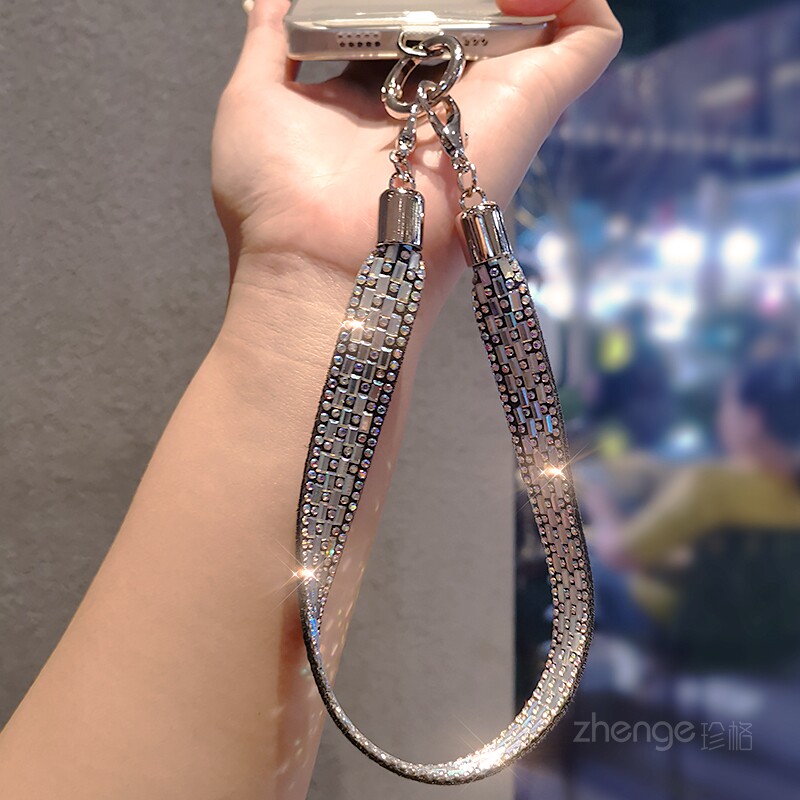 双域新款爆闪水钻手机挂绳宽版腕带高颜值超好看轻奢多彩亮片小众手链挂饰户外旅游相机壳钥匙防丢手提高级感