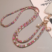 双域手机挂绳斜挎可背金属挂链女长款 肩带 户外手机壳背带链彩绘布民族风绳子旅游出行逛街包包挂绳链侧背个性